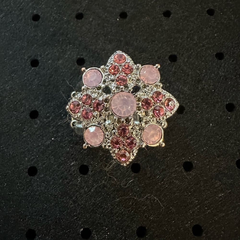 Pink Crystal Floral Statement Ring - Women Jewelry